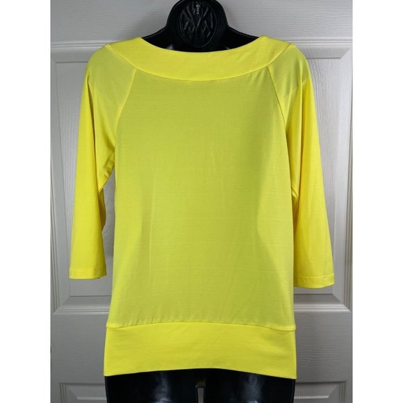 AGB Blouse Womens Size Small S 3/4 Sleeve Solid Yellow Stretch Top Square Neck - Picture 7 of 8